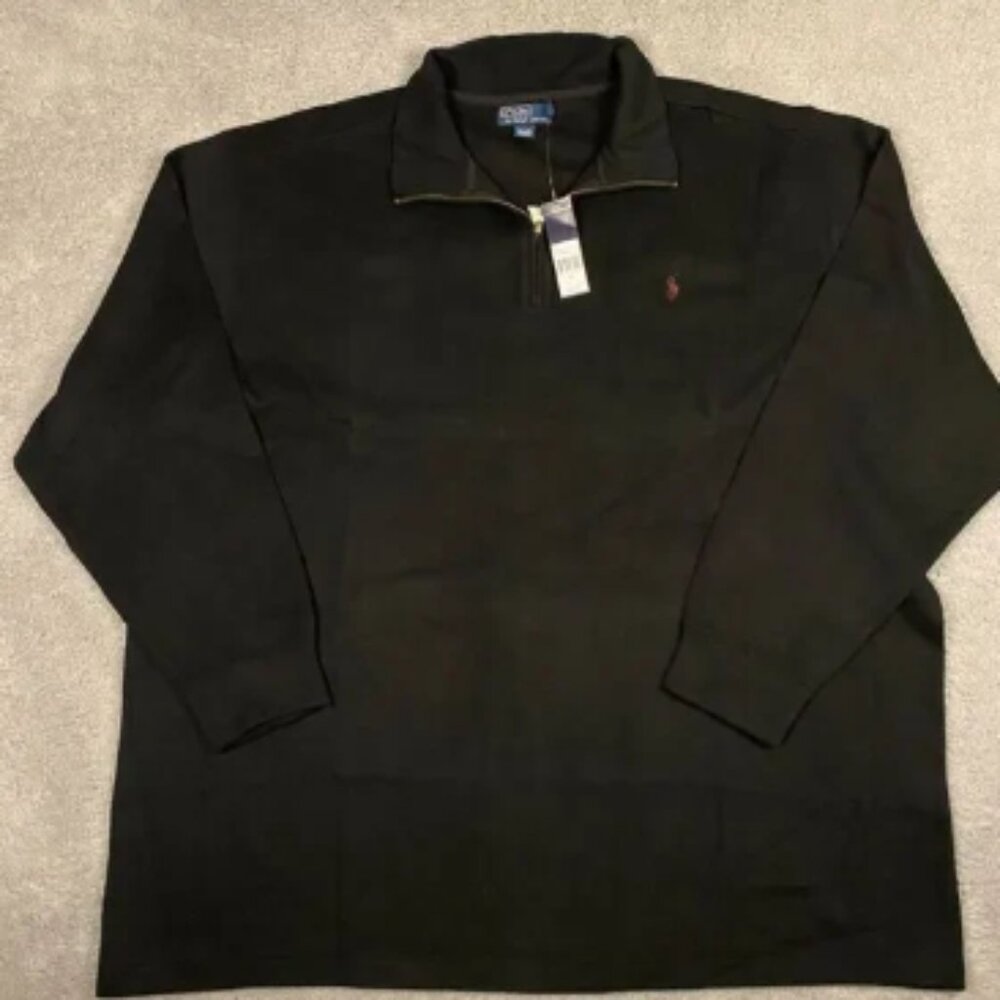 Polo‎ Ralph Lauren Estate Rib Sweater Mens 4XLT 1/4 Zip Pullover Black NEW